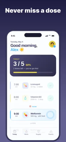 Home screen showing today's doses