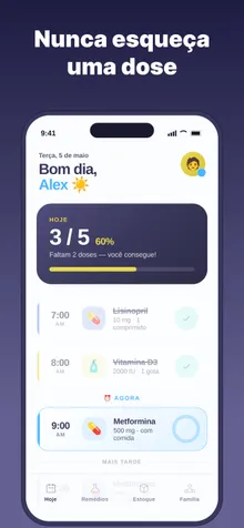 Tela inicial mostrando as doses do dia
